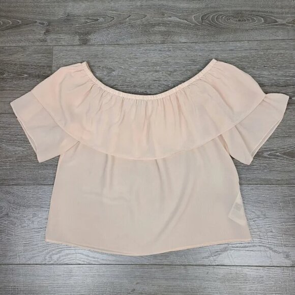 Marciano Blush Pink Silk Off the Shoulder Ruffle Top Small - Picture 11 of 16